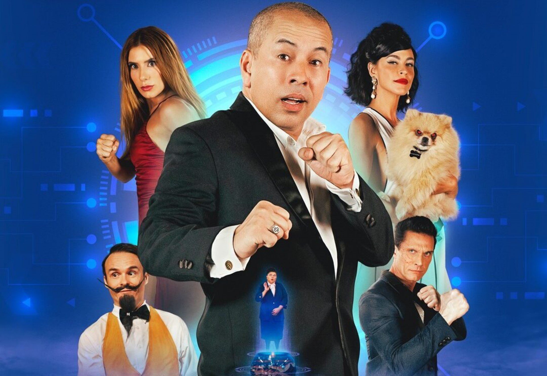 Imagem dos personagens do filme em fundo azul