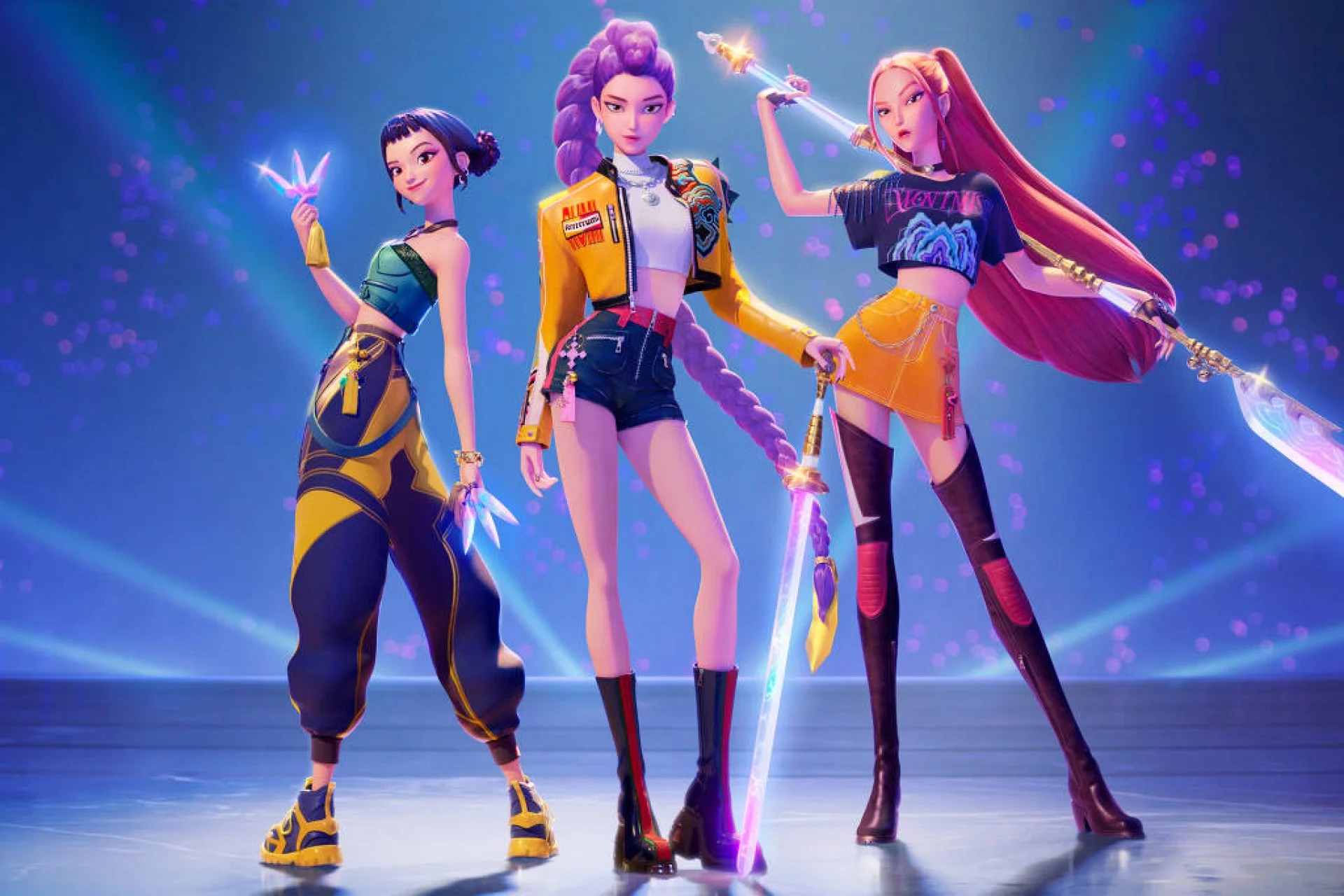 Imagem das 3 personagens da série da Netflix Guerreiras do K-Pop