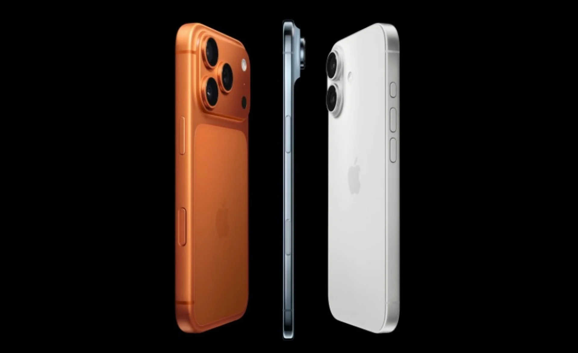Imagem da lateral de tr&ecirc;s iphones lado a lado, sendo um deles (no centro) de menor espessura